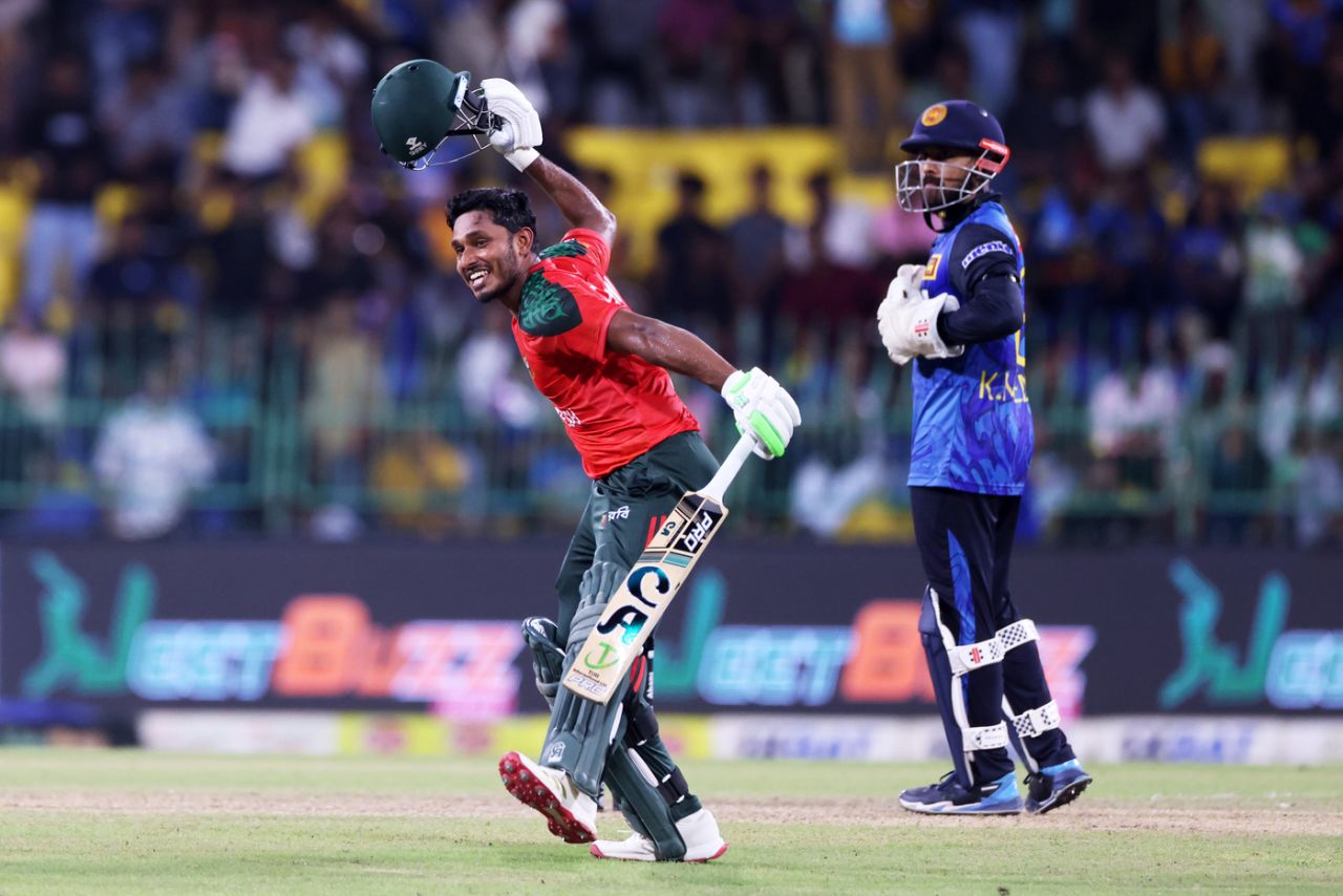 Tanzi, d Hasan celebrates after winning the match, Sri Lanka vs Bangladesh, 3rd T20I, Colombo (RPS), July 16, 2025