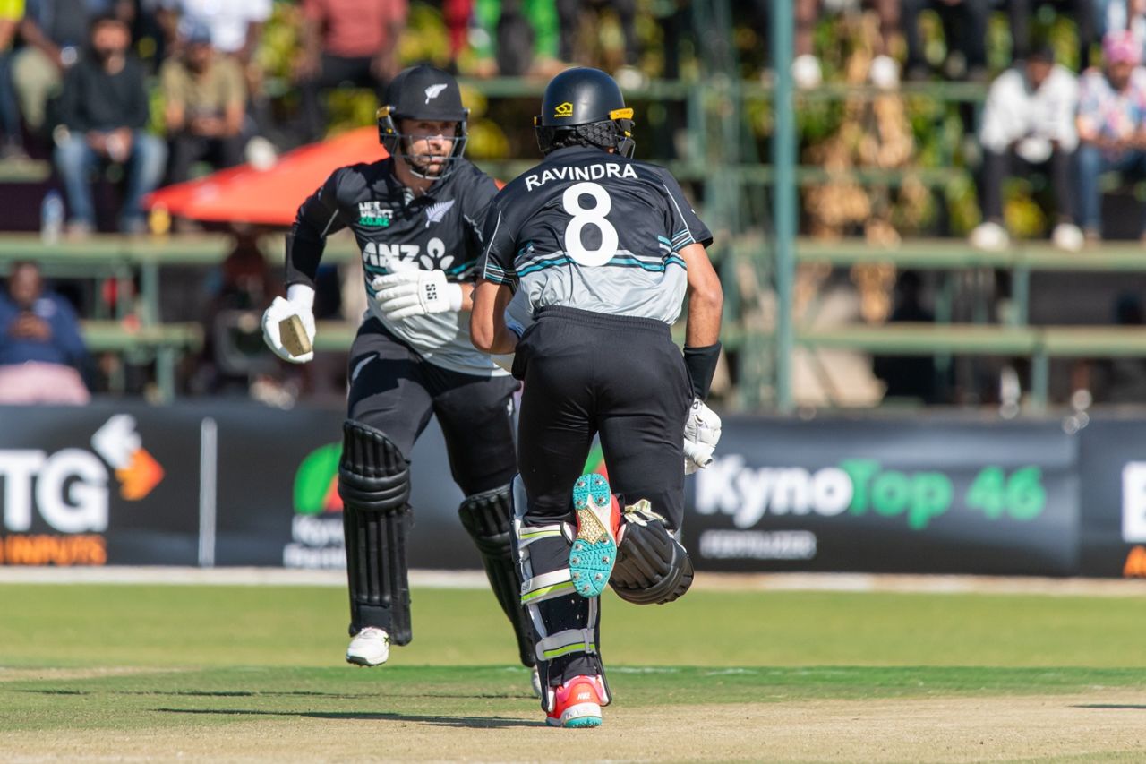 Devon Conway and Rachin Ravindra put on 59 for the second wicket, Zimbabwe vs New Zealand, Zimbabwe T20 tri-series, Harare, July 18, 2025