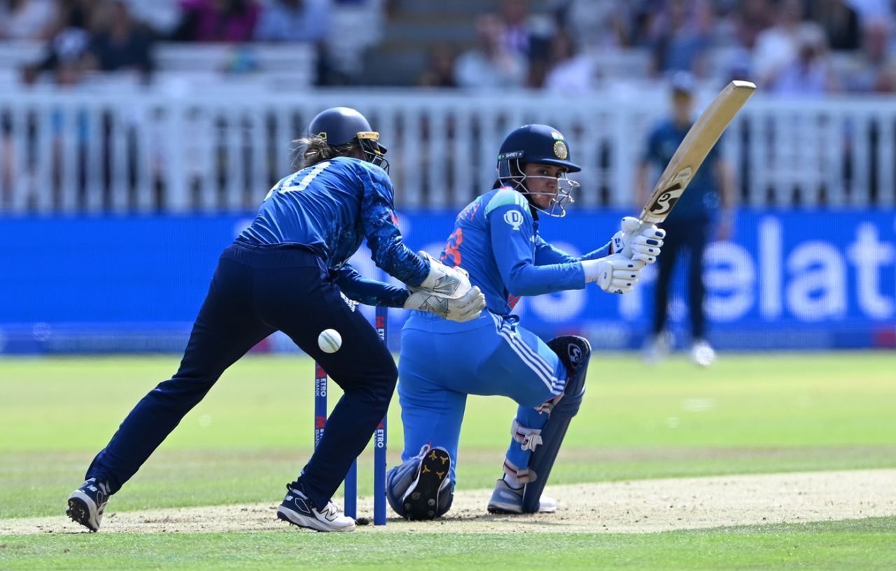 Pratika Rawal fails to dig out a yorker, England vs India, 2nd women's ODI, Lord's, London, July 19, 2025