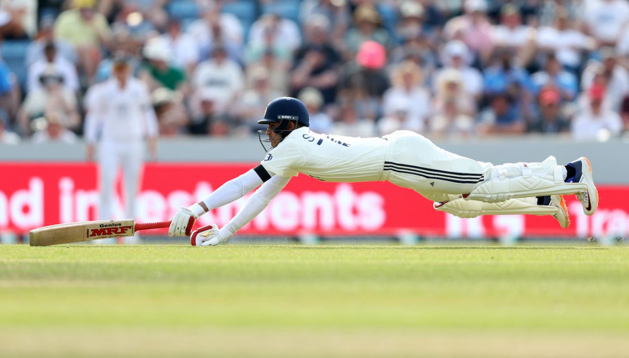 Shubman Gill Shubman Gill dives to make his ground, England vs India, 1st Day, 1st Test, Headingley, Leeds, June 20, 2025