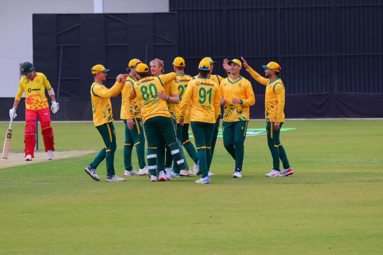 Corbin Bosch picked up the first two wickets, Zimbabwe vs South Africa, Men's T20I tri-series, Harare, July 20, 2025