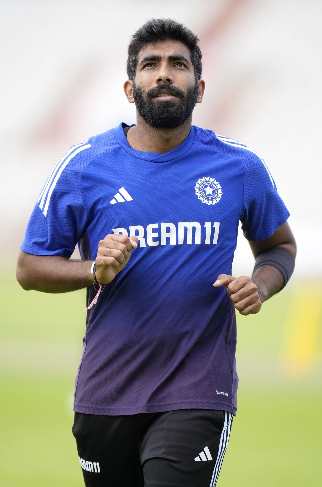 Jasprit Bumrah jogs during practice, England vs India, 4th Test, Manchester, July 21, 2025