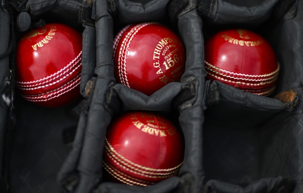 A box of cricket balls for the game, Somerset vs Durham, County Championship Division One, Day 1, Taunton, July 22, 2025