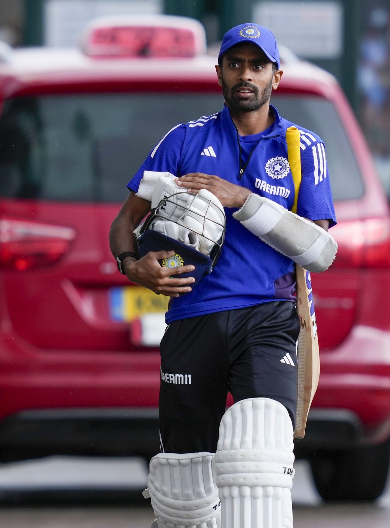 Abhimanyu Easwaran prepares to bat at the indoor nets, England vs India, 4th Test, Manchester, July 22, 2025