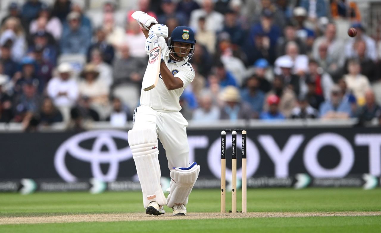 Yashasvi Jaiswal drives down the ground, England vs India, 4th Test, 1st day, Manchester, July 23, 2025