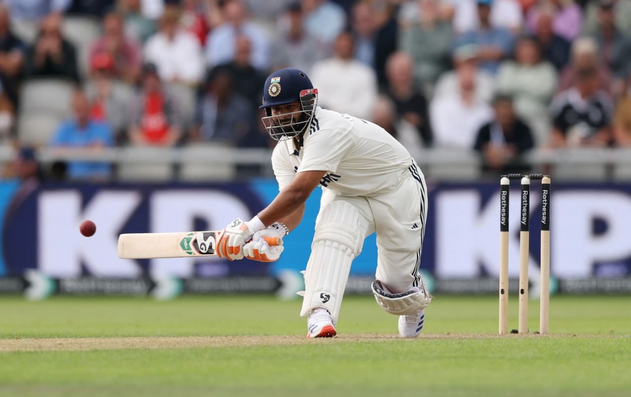 Rishabh Pant ended up edging the reverse hit onto his right foot, England vs India, 4th Test, 1st day, Manchester, July 23, 2025