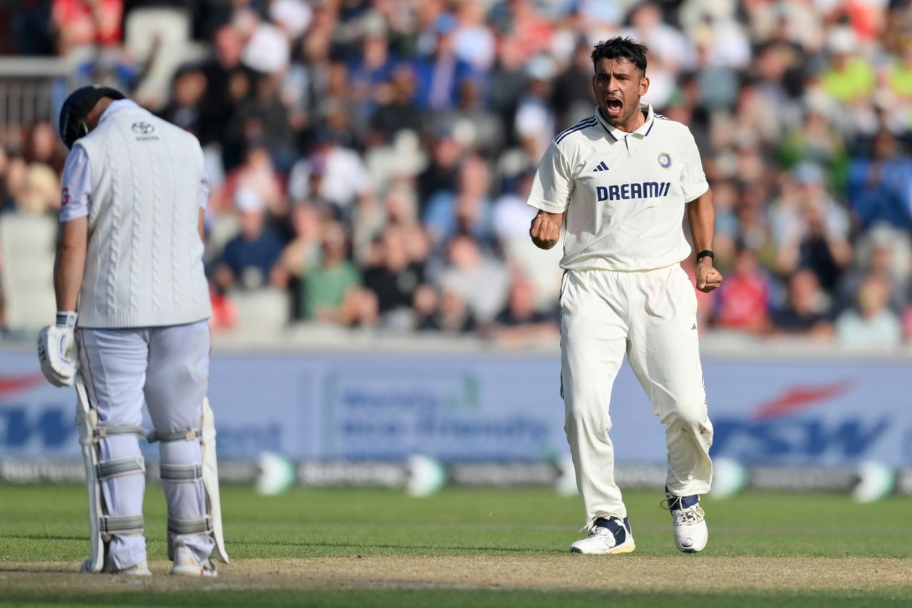 Anshul Kamboj celebrates Duckett's wicket, England vs India, 4th Test, 2nd Day, Manchester, July 24, 2025