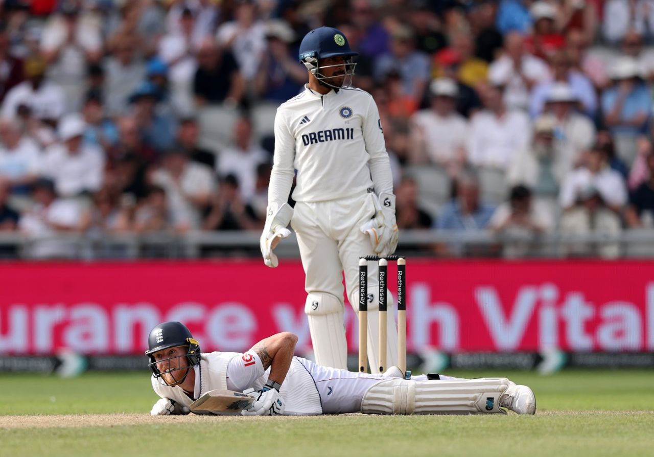 Ben Stokes was flat on the floor after reverse-sweeping for four, England vs India, 4th Test, 3rd day, Manchester, July 25, 2025