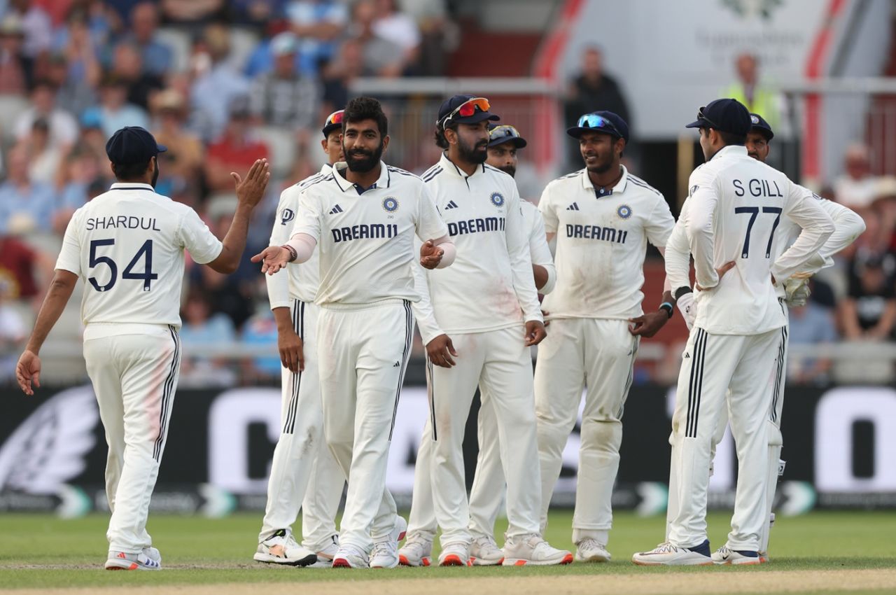 Jasprit Bumrah took his first wicket of the Test in his 24th over, England vs India, 4th Test, 3rd Day, Manchester, July 25, 2025 