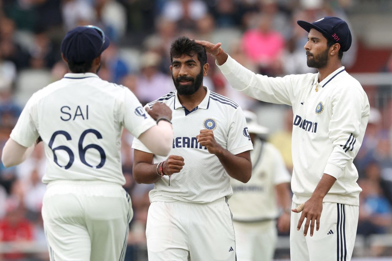 Jasprit Bumrah celebrates the dismissal of Liam Dawson, England vs India, 4th Test, Manchester, 4th day, July 26, 2025