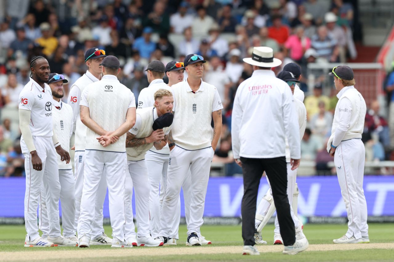 Ben Stokes watches intently after reviewing an lbw off Jofra Archer's bowling, England vs India, 4th Test, Manchester, 4th day, July 26, 2025
