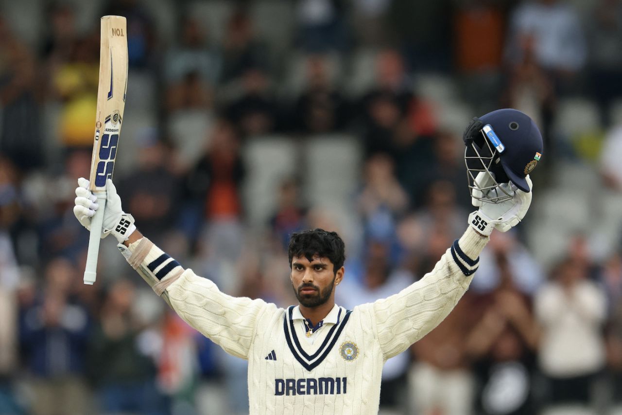 Washington Sundar celebrates his maiden Test century, England vs India, 4th Test, Manchester, 5th day, July 27, 2025