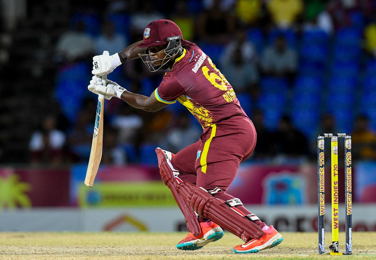 Sherfane Rutherford opens the face, West Indies vs Australia, 5th T20I, St Kitts, July 28, 2025