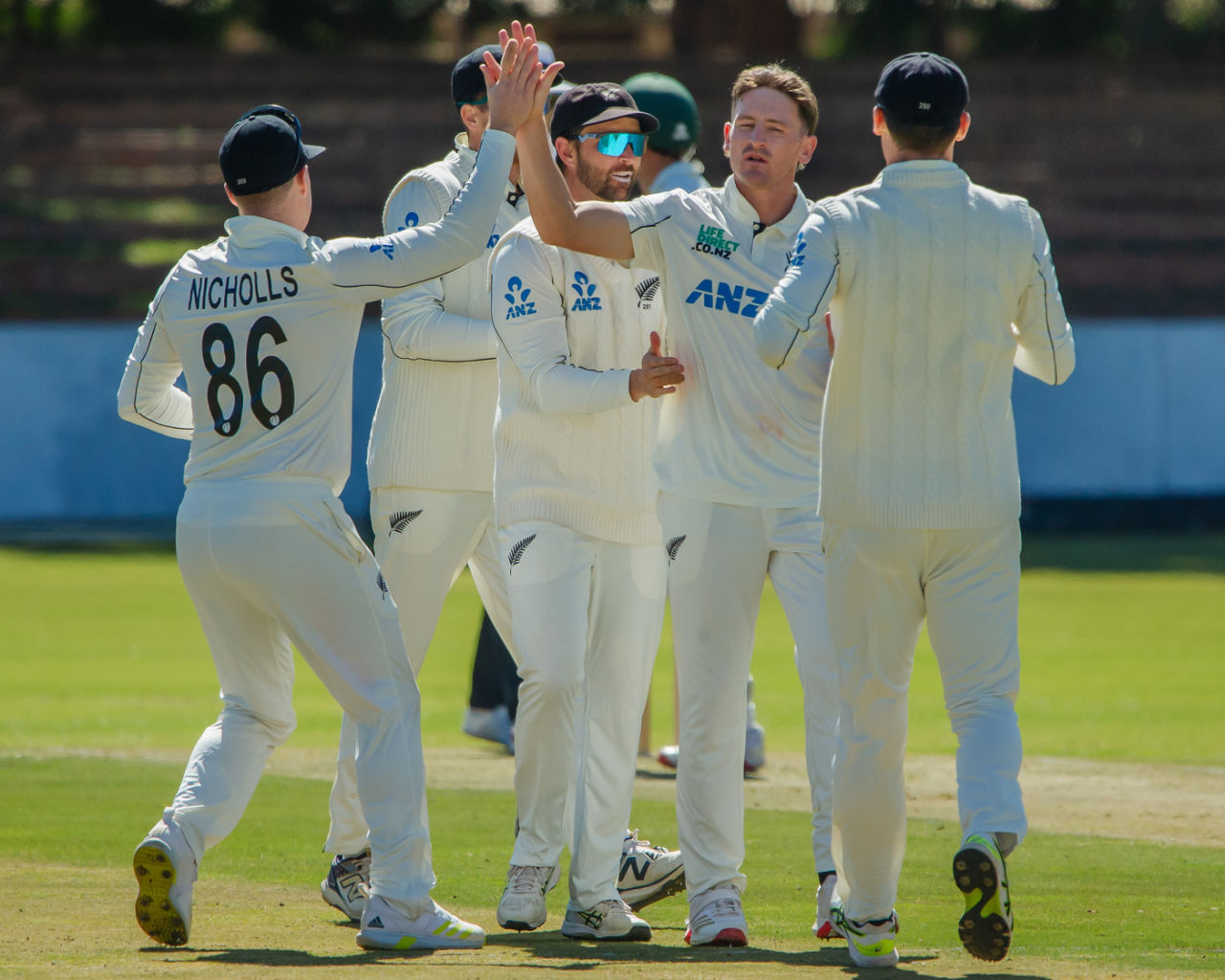 Nathan Smith celebrates a wicket, Zimbabwe vs New Zealand, 1st Test, 1st Day, Bulawayo, July 30, 2025