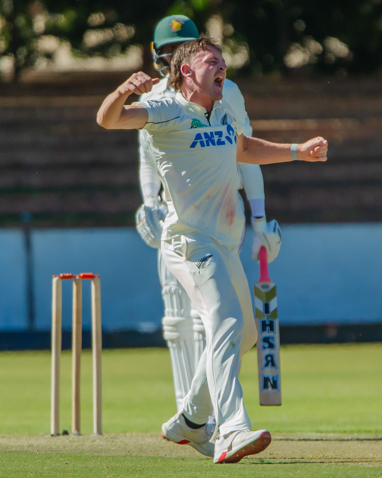 Nathan Smith is ecstatic, Zimbabwe vs New Zealand, 1st Test, 1st Day, Bulawayo, July 30, 2025