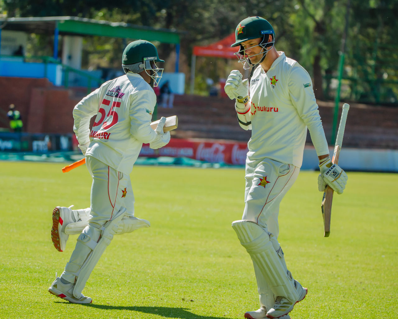 Craig Ervine walks off, Newman Nyamhuri walks on, Zimbabwe vs New Zealand, 1st Test, 1st Day, Bulawayo, July 30, 2025