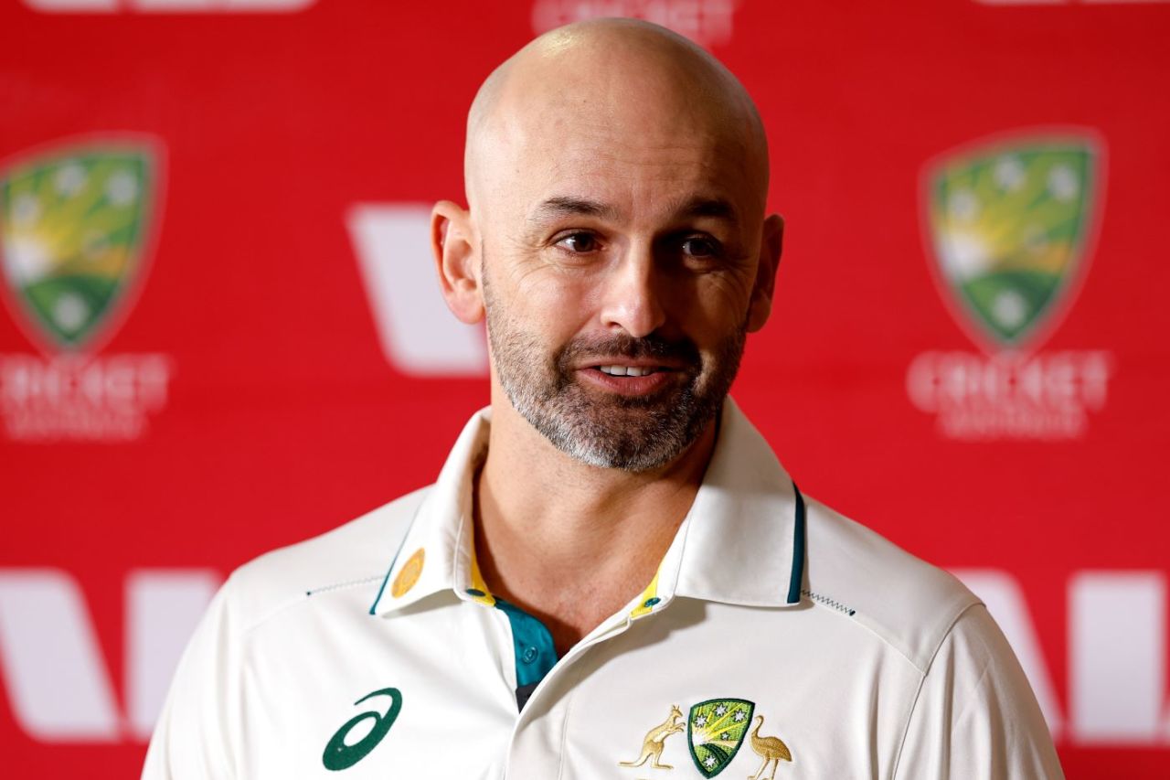 Nathan Lyon speaks to the media in Sydney