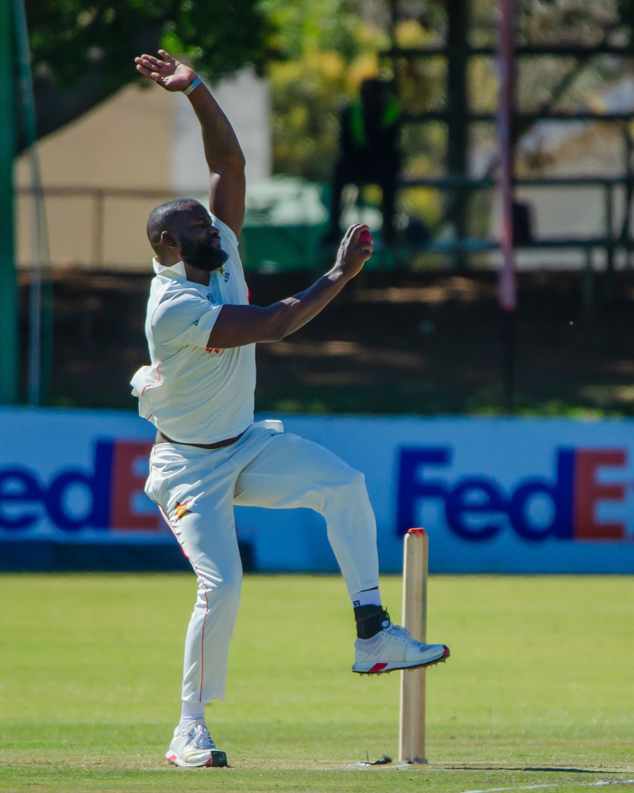 Tanaka Chivanga bowls, Zimbabwe vs New Zealand, 1st Test, 2nd day, Bulawayo, July 31, 2025