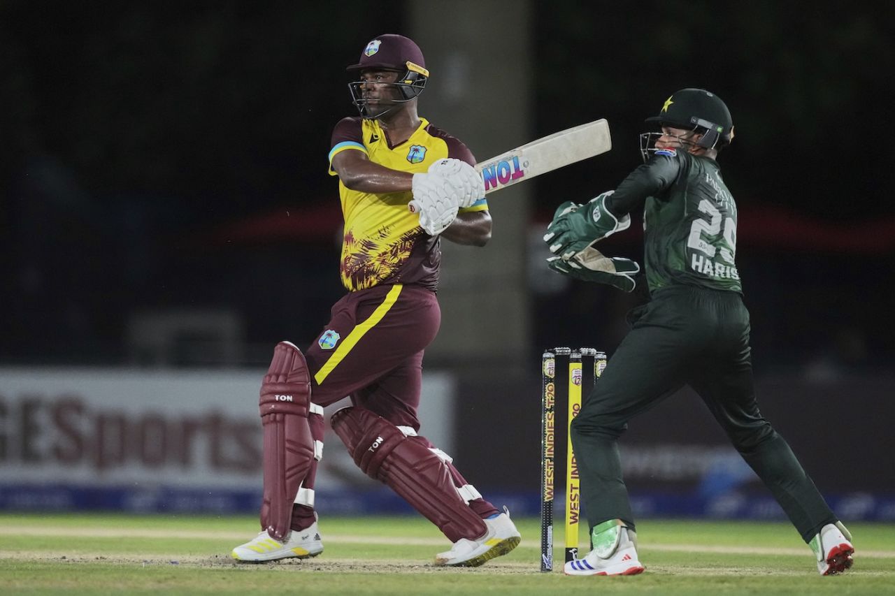 Johnson Charles couldn't score too quickly in his knock of 35, West Indies vs Pakistan, 1st T20I, Lauderhill, July 31, 2025