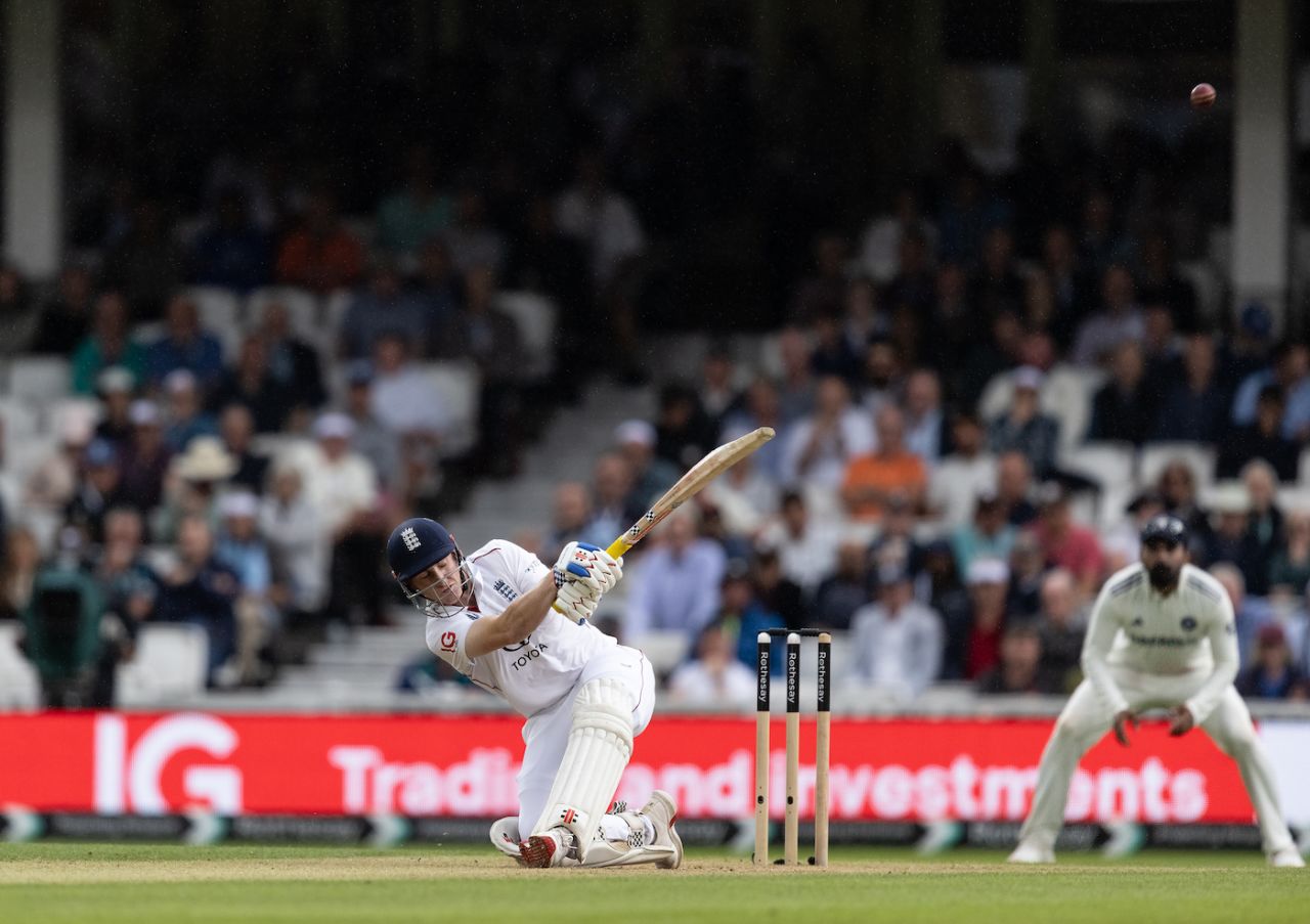 Harry Brook plays arguably the shot of the series to Mohammed Siraj, England vs India, 5th Test, 2nd day, The Oval, August 1, 2025