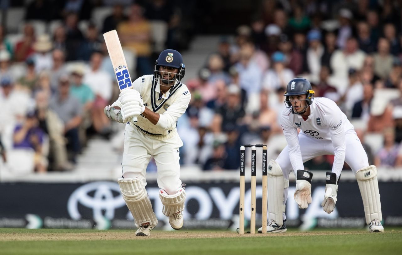 Washington Sundar drives down the ground for four, England vs India, 5th Test, 3rd Day, The Oval, August 2, 2025