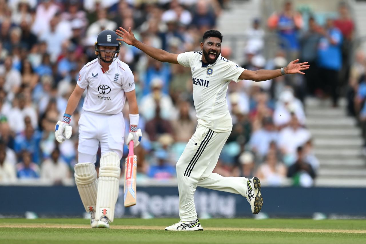 Mohammed Siraj got Ollie Pope lbw for the second time in the Test, England vs India, 5th Test, The Oval, 4th day, August 3, 2025
