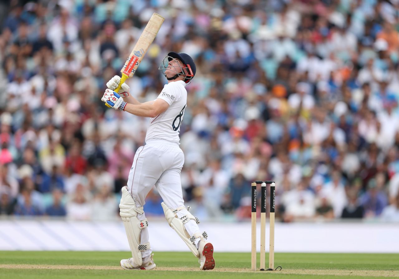 The pull nearly cost Harry Brook his wicket on 19, England vs India, 5th Test, The Oval, 4th day, August 3, 2025