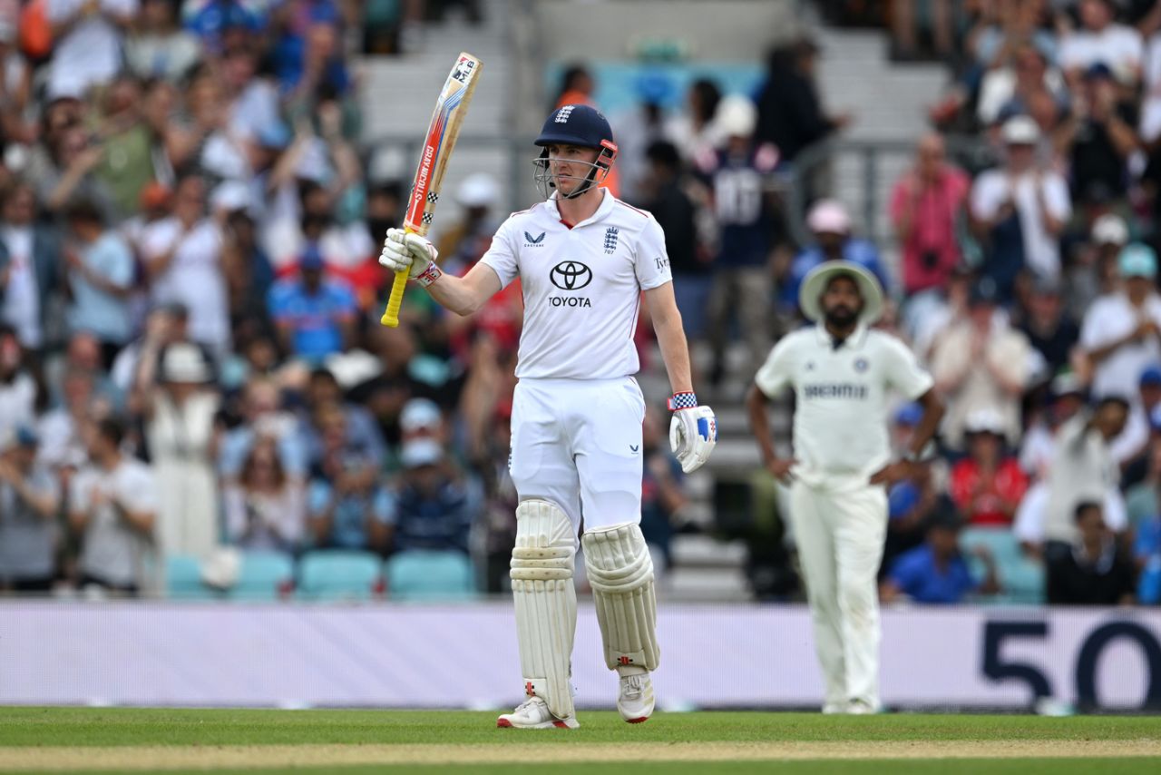 Harry Brook celebrates his rapid fifty, England vs India, 5th Test, 4th Day, The Oval, August 3, 2025