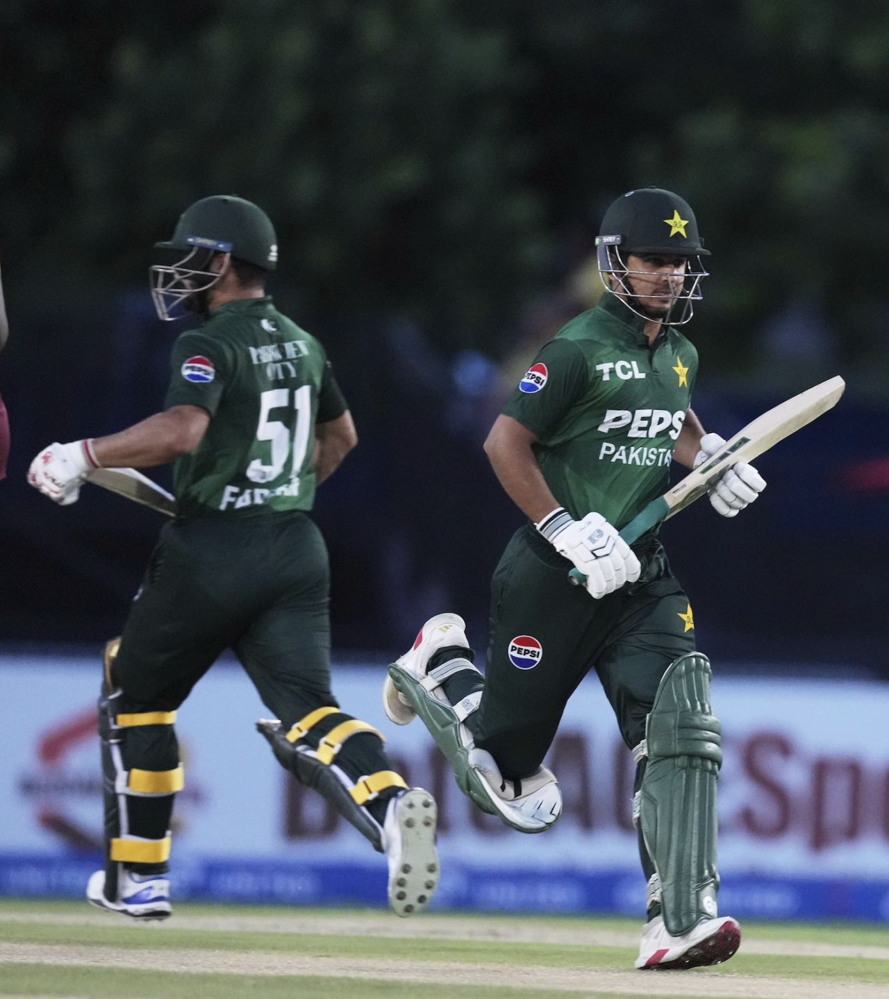 Saim Ayub and Sahibzada Farhan dash across for a single, West Indies vs Pakistan, 3rd T20I, Lauderhill, August 3, 2025
