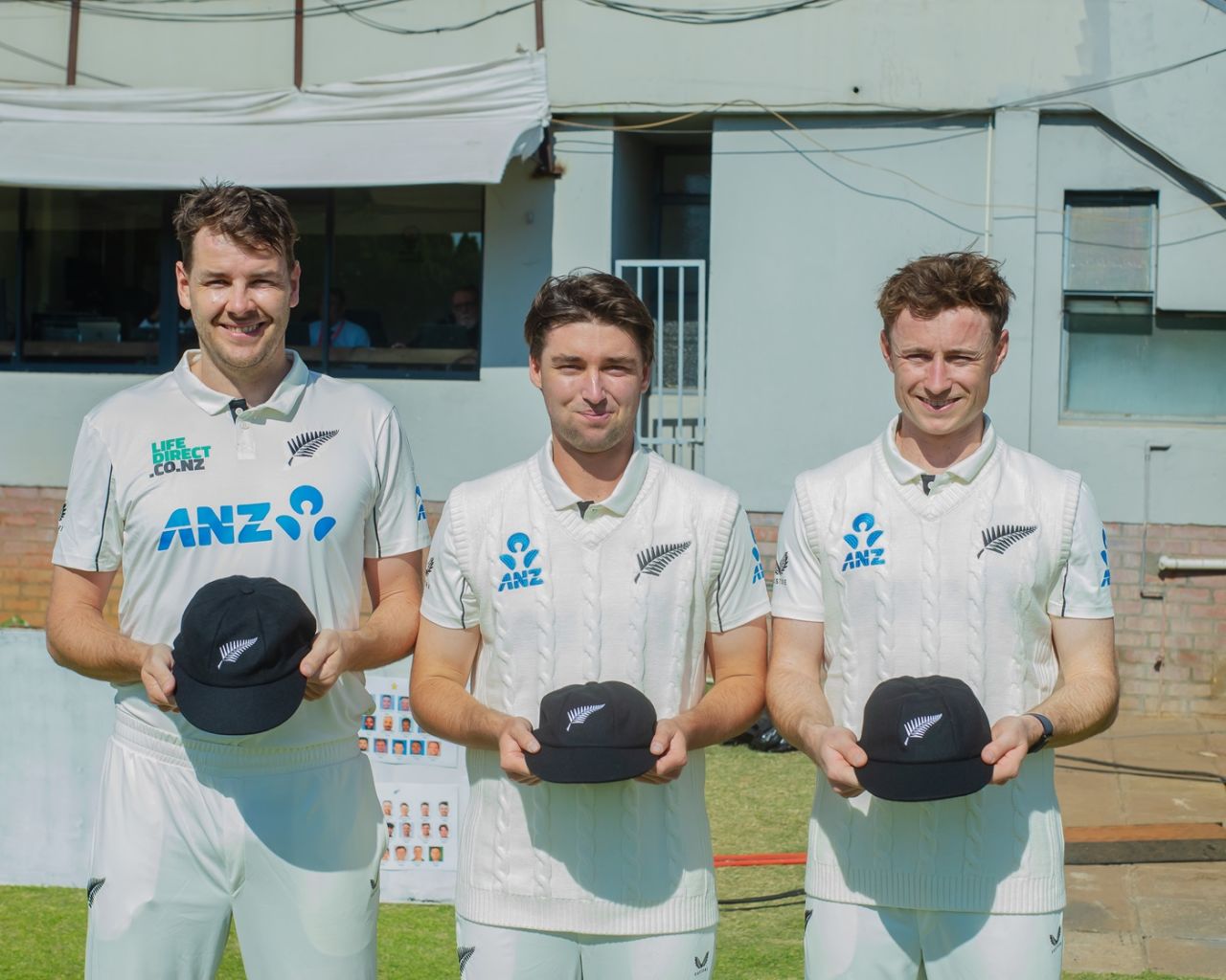New Zealand's latest Test debutants - Jacob Duffy, Zakary Foulkes and Matthew Fisher, Zimbabwe vs New Zealand, 2nd Test, Day 1, Bulawayo, August 7, 2025
