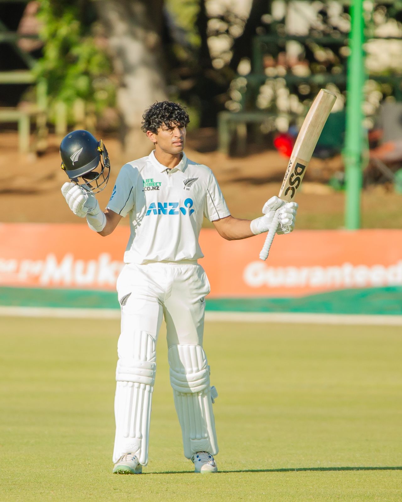 Rachin Ravindra celebrates his hundred, Zimbabwe vs New Zealand, 2nd Test, Bulawayo, 2nd day, August 8, 2025