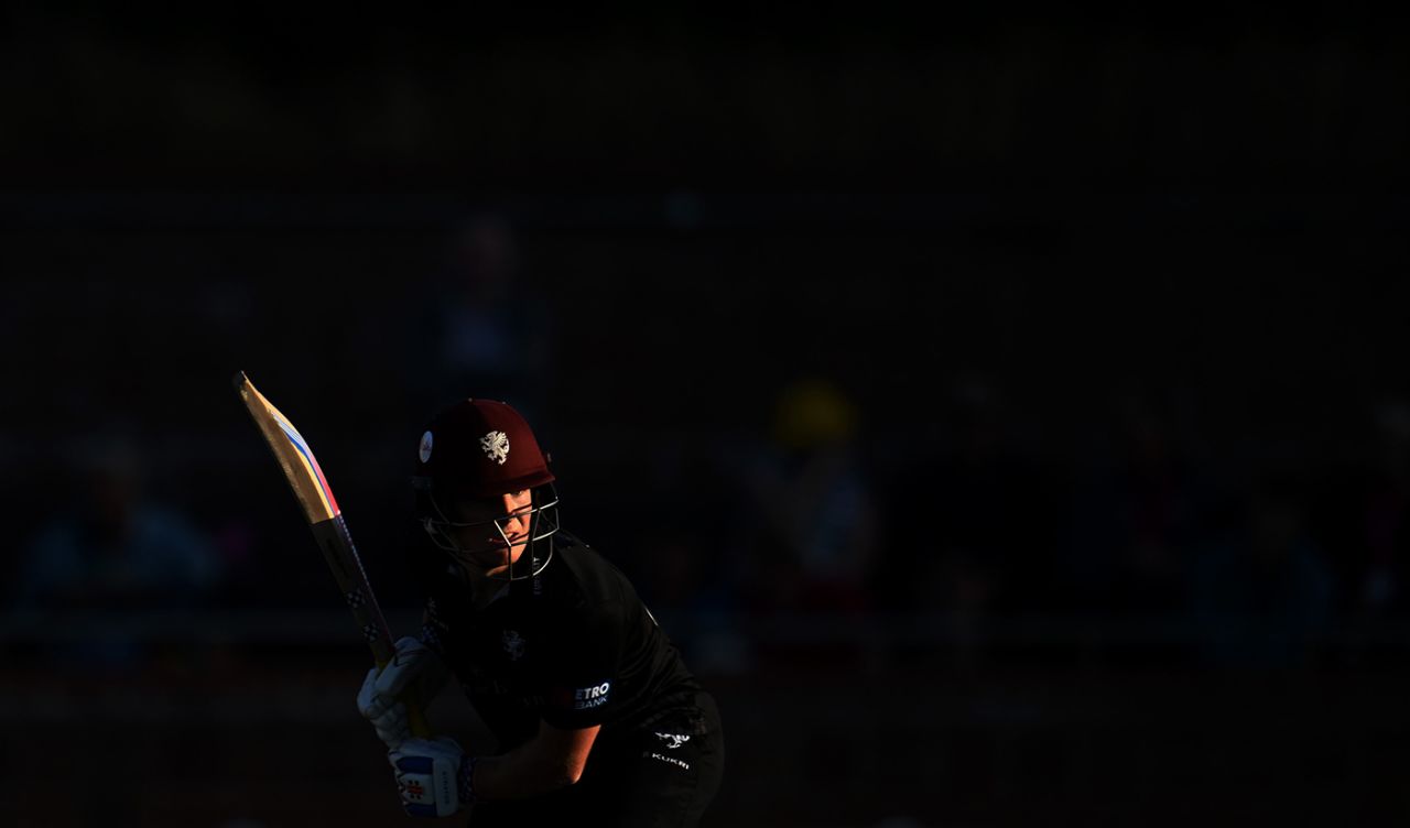 Thomas Rew bats under the floodlights, Somerset vs Durham, Taunton, Metro Bank One Day Cup, August 8, 2025