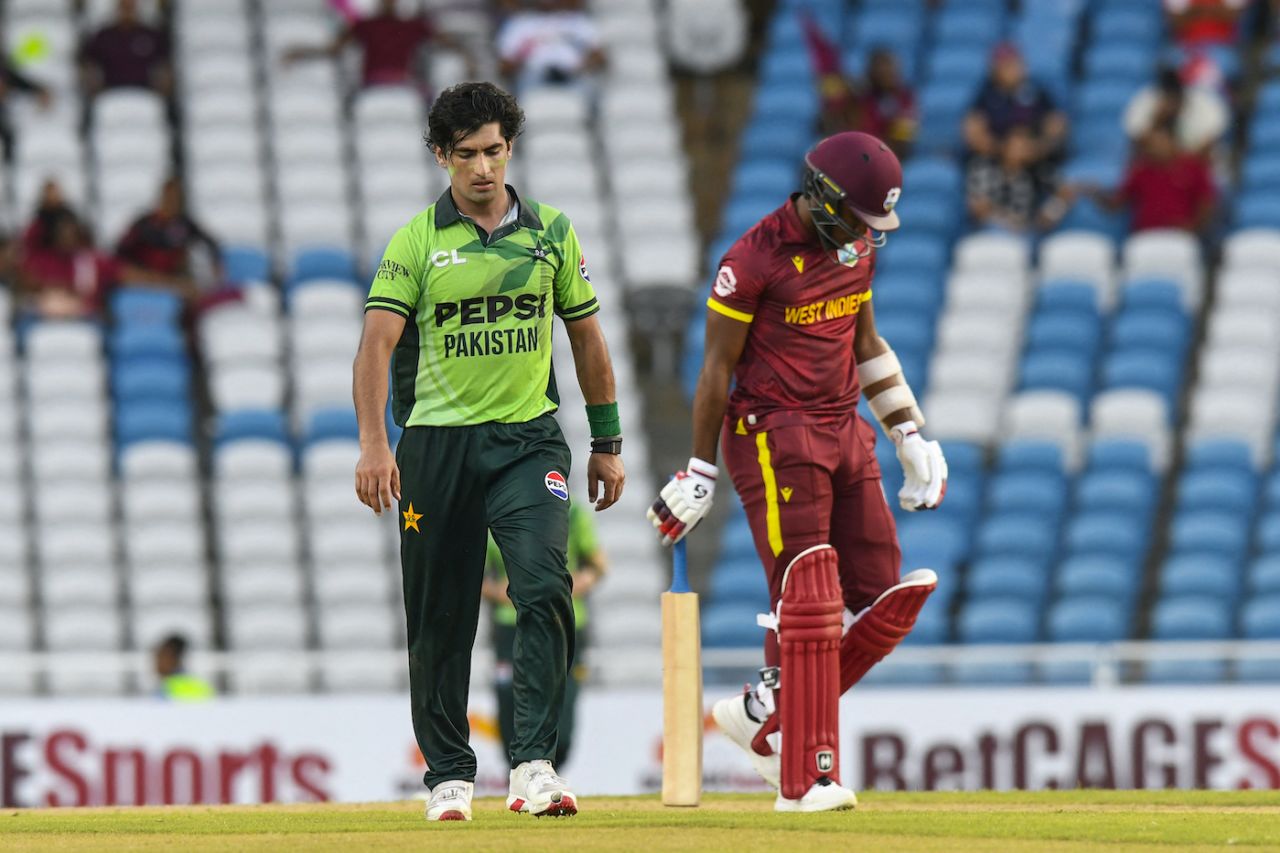 Naseem Shah knocked over Jediah Blades, West Indies vs Pakistan, 1st ODI, Tarouba, August 9, 2025