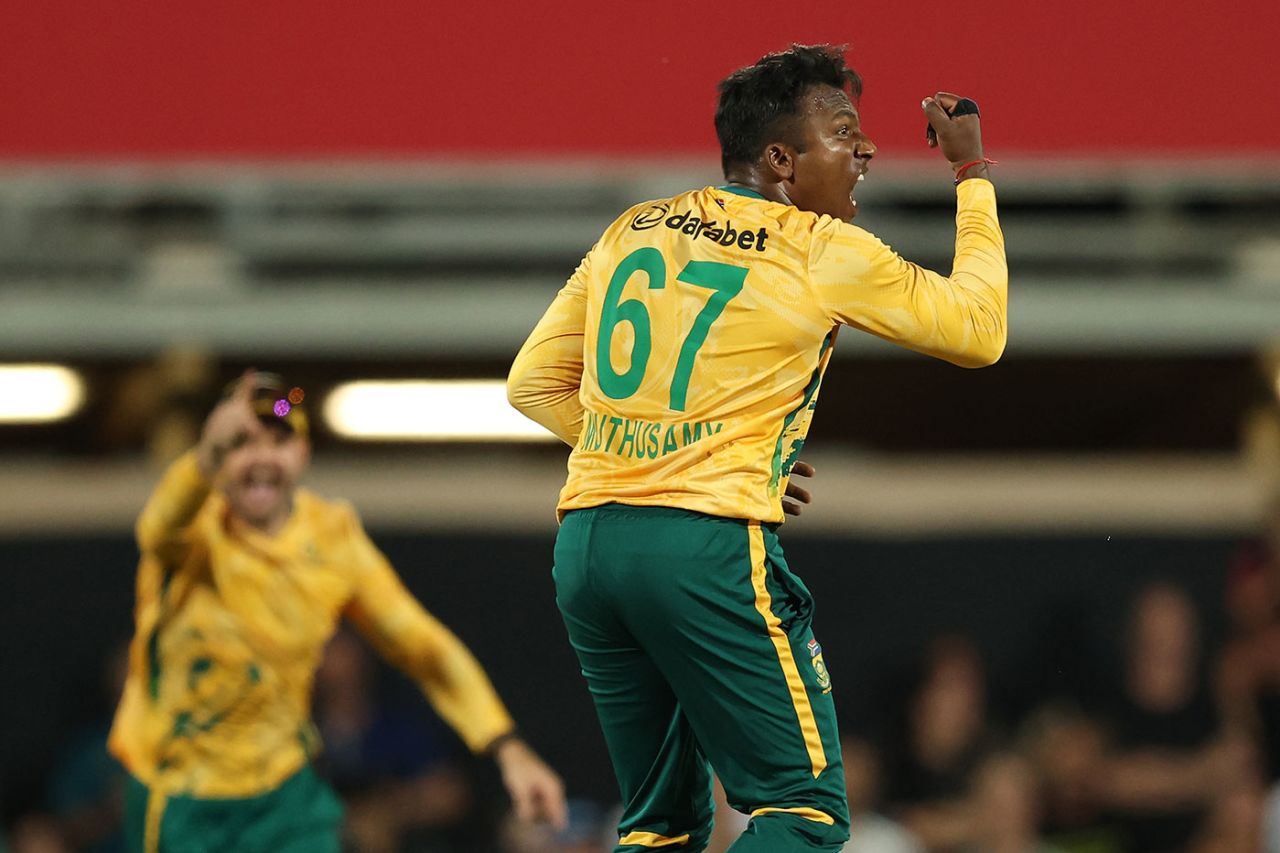 Senuran Muthusamy was pleased to remove Glenn Maxwell, Australia vs South Africa, 1st T20I, Marrara Oval, Darwin, August 10, 2025