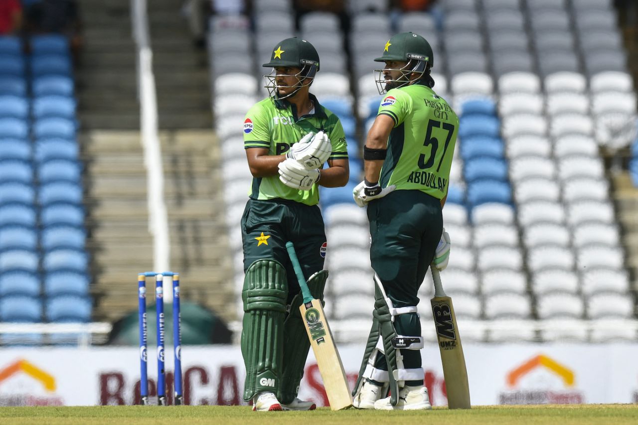 Saim Ayub and Abdullah Shafique added 37 for the opening stand, West Indies vs Pakistan, 2nd ODI, Tarouba, August 10, 2025