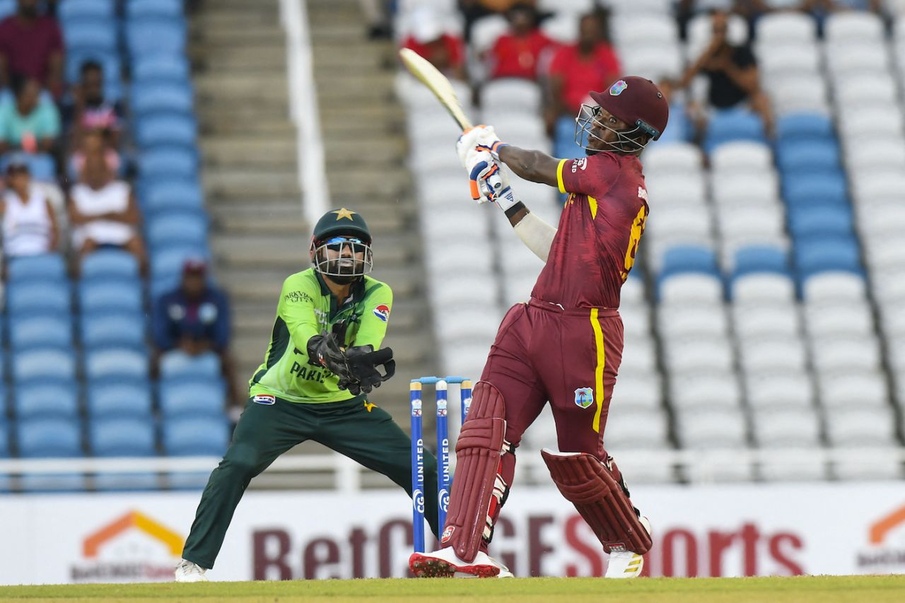 Sherfane Rutherford hit seven boundaries in his 33-ball stay, West Indies vs Pakistan, 2nd ODI, Tarouba, August 10, 2025