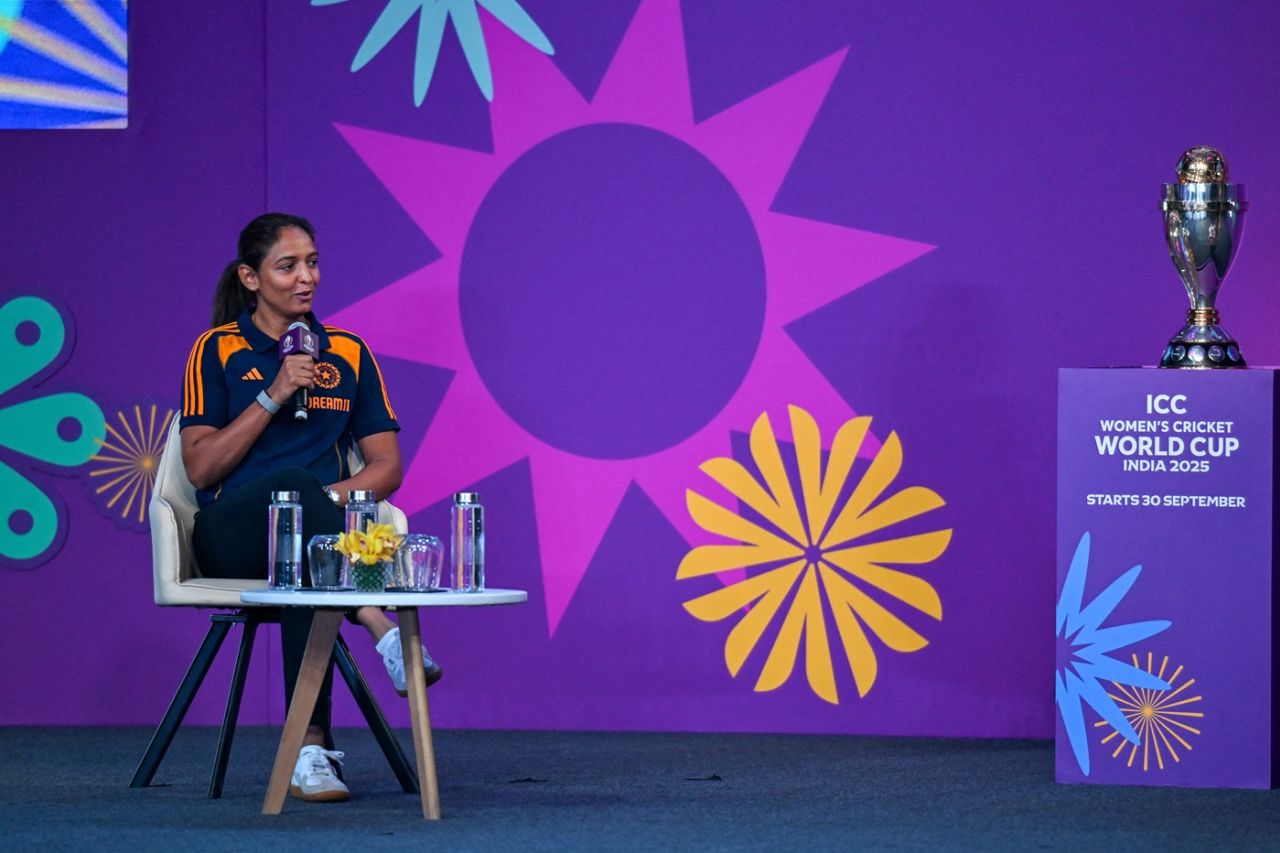 Harmanpreet Kaur speaks at an event to mark 50-day countdown to Women's World Cup, Mumbai, August 11, 2025