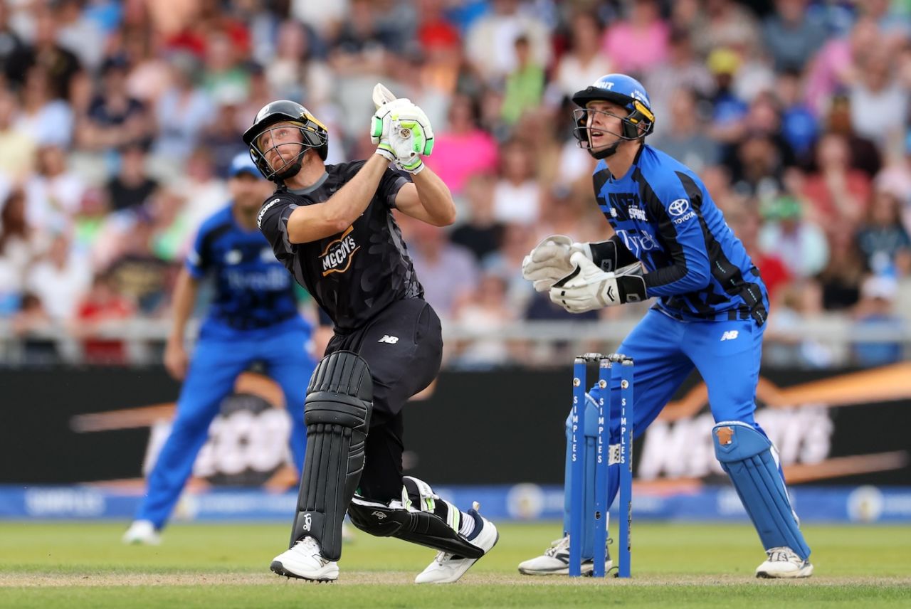 Jos Buttler goes big as Jamie Smith watches on, Manchester Originals vs London Spirit, Emirates Old Trafford, men's Hundred, August 11, 2025
