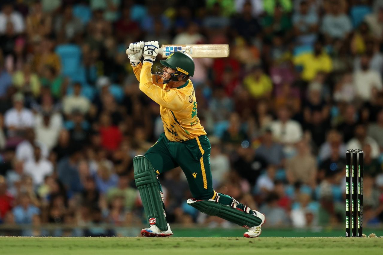 Ryan Rickelton slams the ball over the leg side, Australia vs South Africa, 2nd T20I, Darwin, August 12, 2025