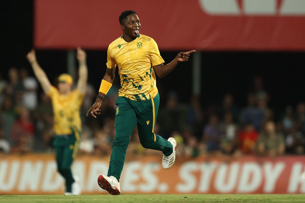 Kwena Maphaka celebrates after removing Cameron Green, Australia vs South Africa, 2nd T20I, Darwin, August 12, 2025