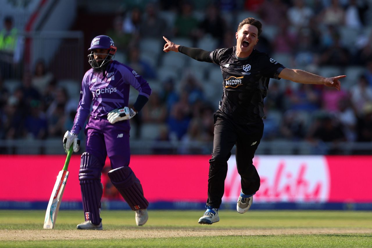 Sonny Baker finished the game with a hat-trick, Manchester Originals vs Northern Superchargers, Men's Hundred, Old Trafford, August 17, 2025