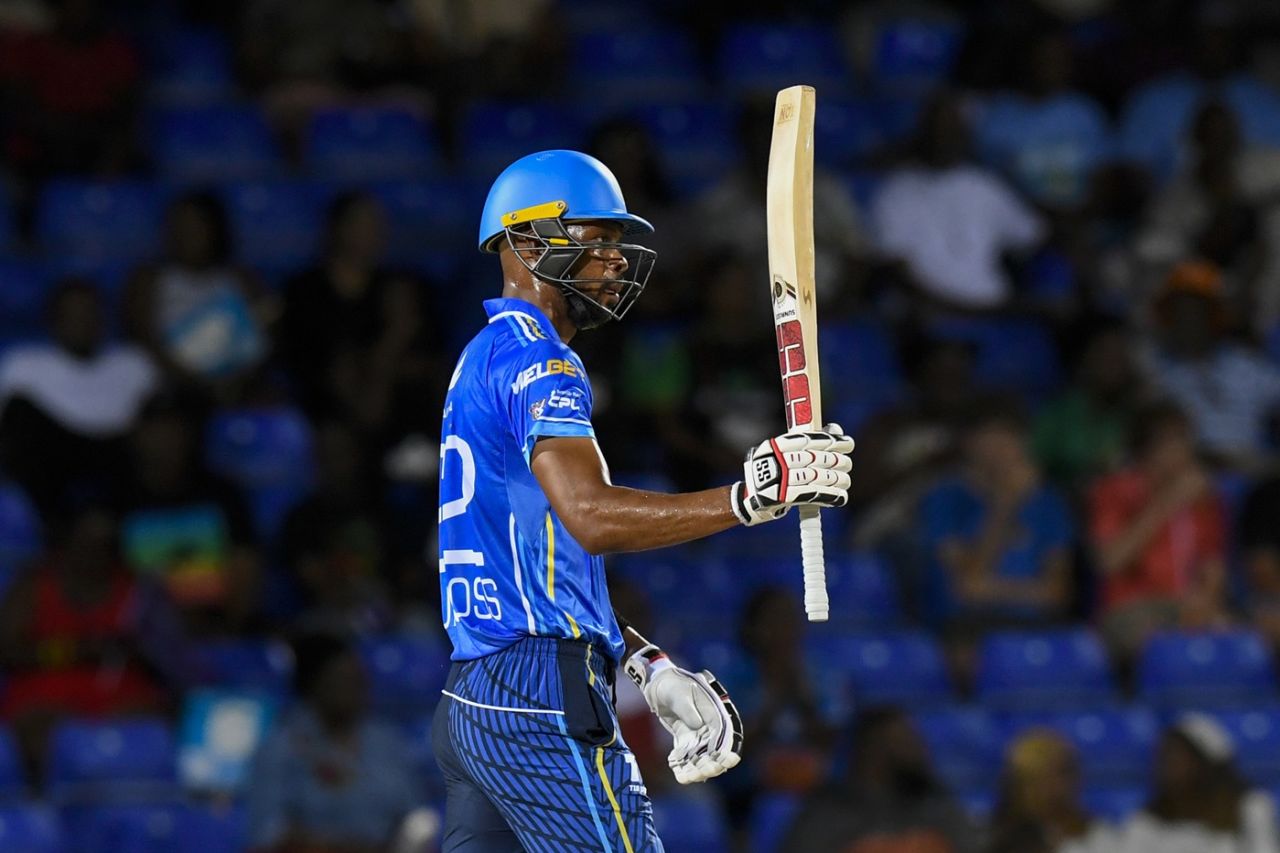 Roston Chase brings up his fifty, St Kitts and Nevis Patriots vs St Lucia Kings, Basseterre, CPL, August 19, 2025