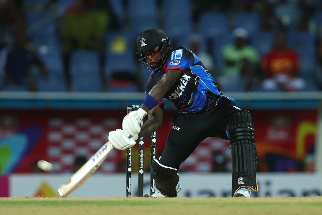 Fabian Allen scored quick runs towards the end, Antigua and Barbuda Falcons vs Trinbago Knight Riders, CPL 2025, North Sound, August 20, 2025