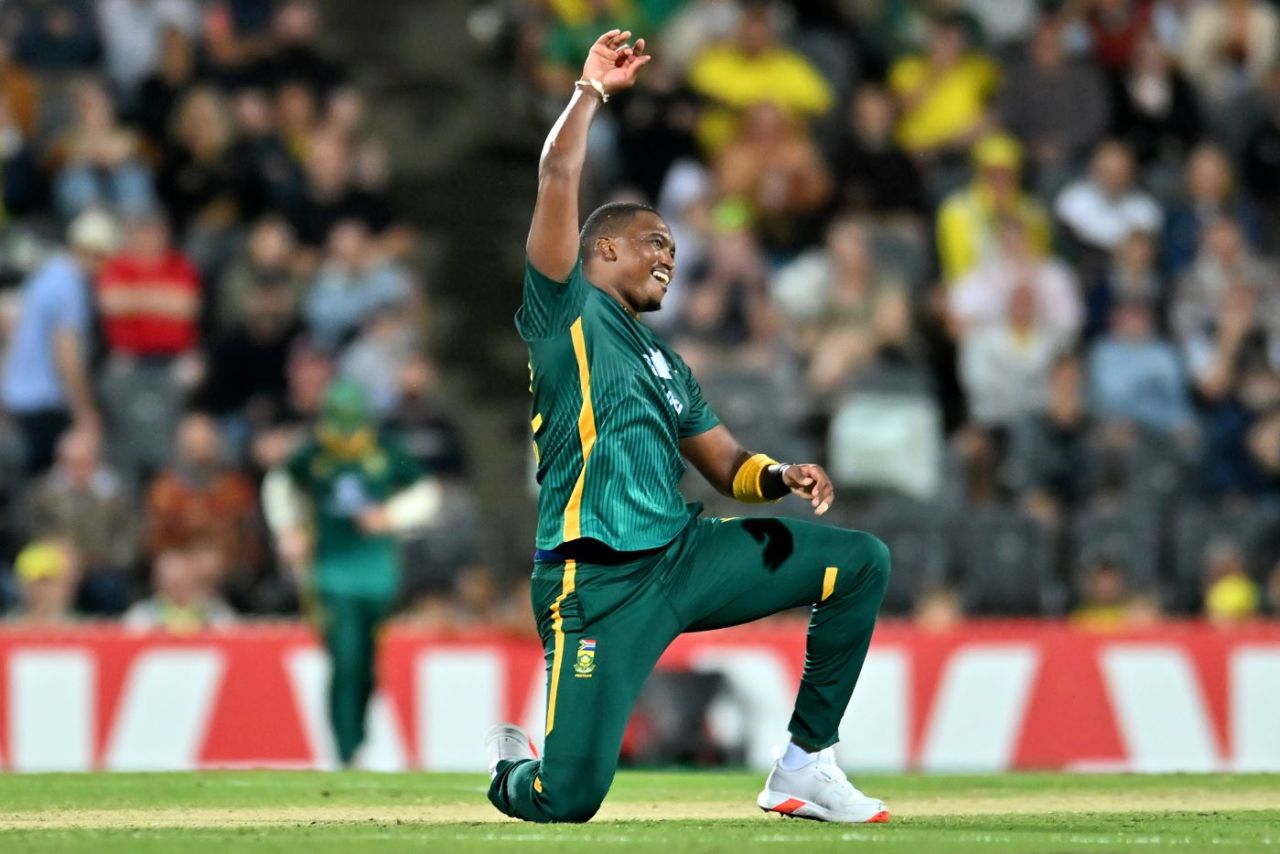 Lungi Ngidi celebrates a wicket, Australia vs South Africa, 2nd ODI, Mackay, August 22, 2025