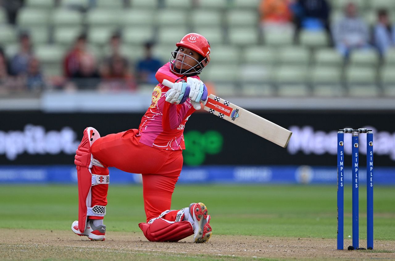Sophia Dunkley on her way to a half-century, Women's Hundred, Birmingham Phoenix vs Welsh Fire, Edgbaston, August 22, 2025
