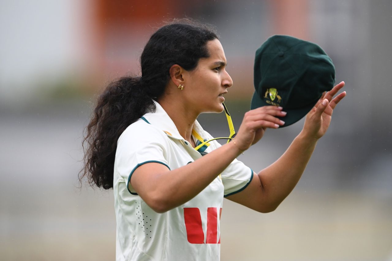 Sianna Ginger walks back after a spell, Australia A vs India A, Only unofficial Test, Brisbane, 1st day, August 21, 2025