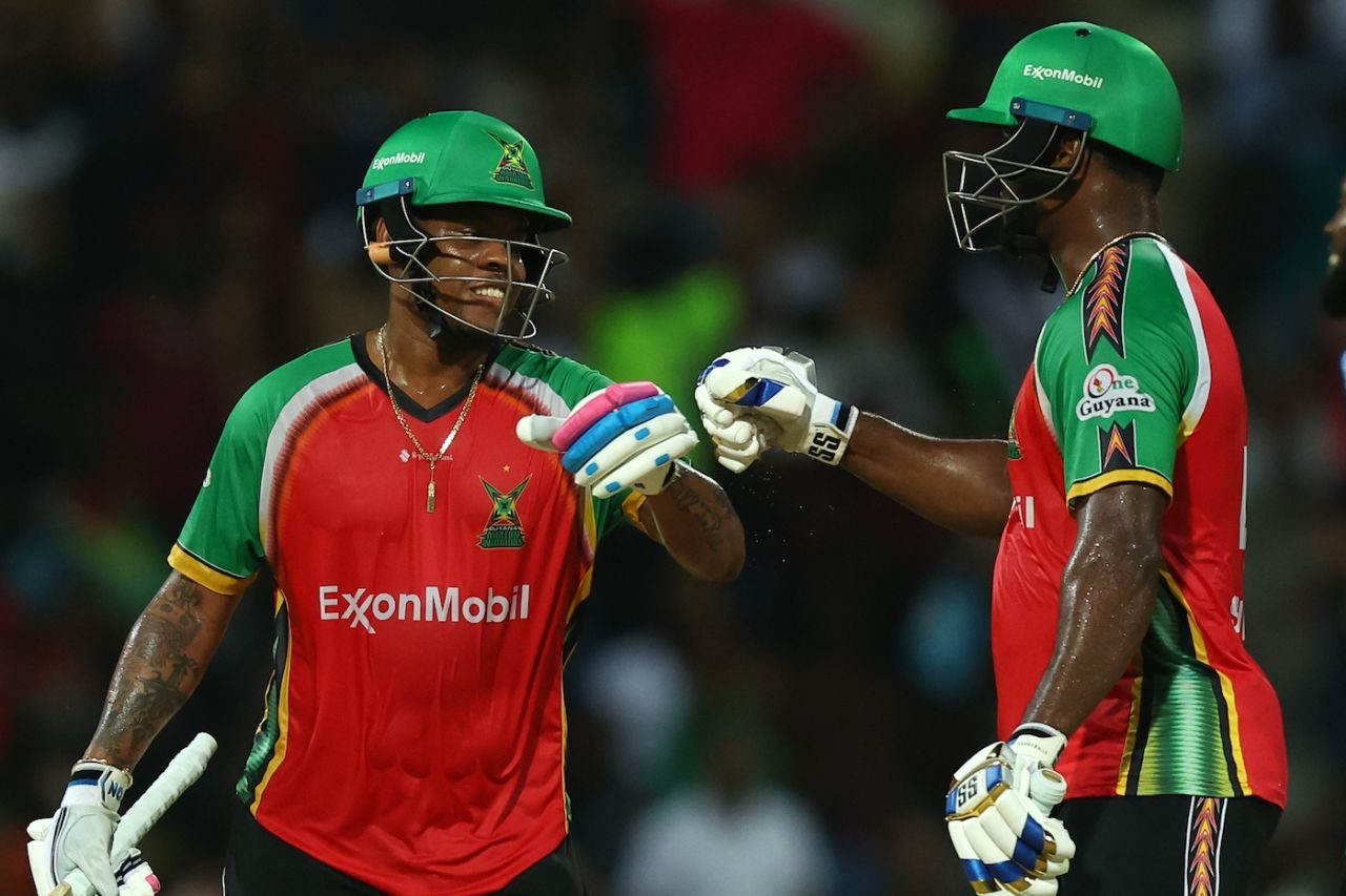 Shimron Hetmyer and Romario Shepherd added 41 runs in the last two overs, Antigua and Barbuda Falcons vs Guyana Amazon Warriors, CPL 2025, North Sound, August 22, 2025