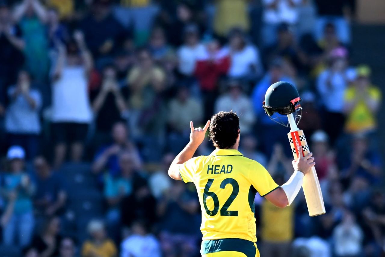 Travis Head celebrates his 80-ball century, Australia vs South Africa, 3rd ODI, Mackay, August 24, 2025