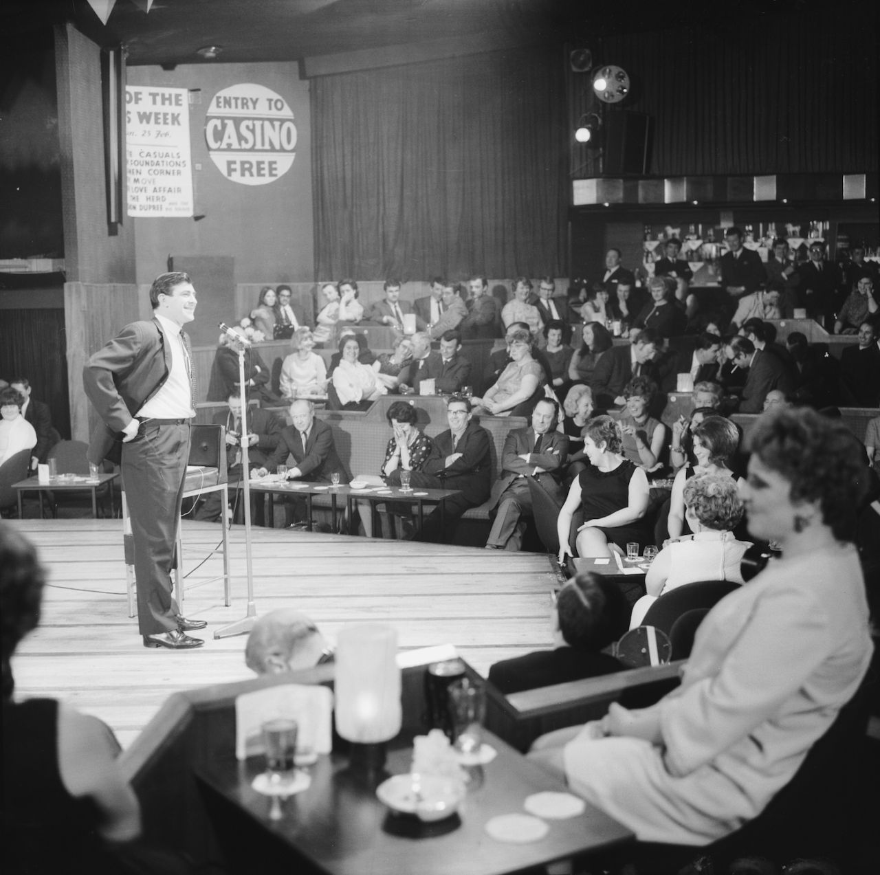 Fred Trueman performs at Club Fiesta, Stockton-on-Tees, County Durham, England, February 04, 1969