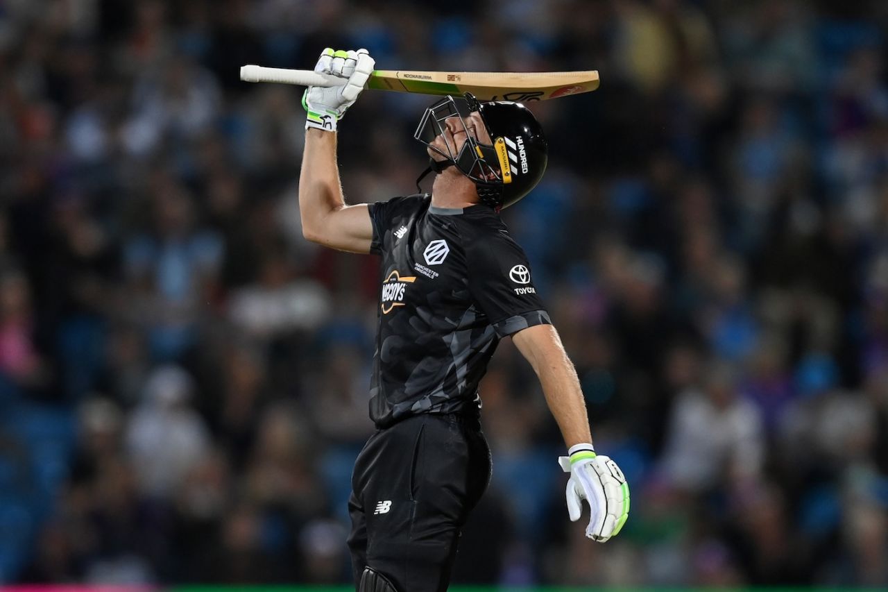 Jos Buttler salutes the heavens, Northern Superchargers vs Manchester Originals, Headingley, The Hundred men's competition, August 26, 2025